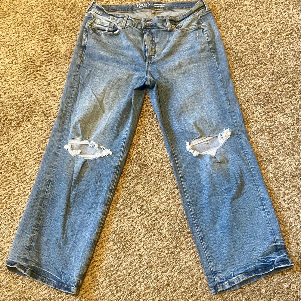 Torrid Blue Boyfriend Jeans with Distressed Details